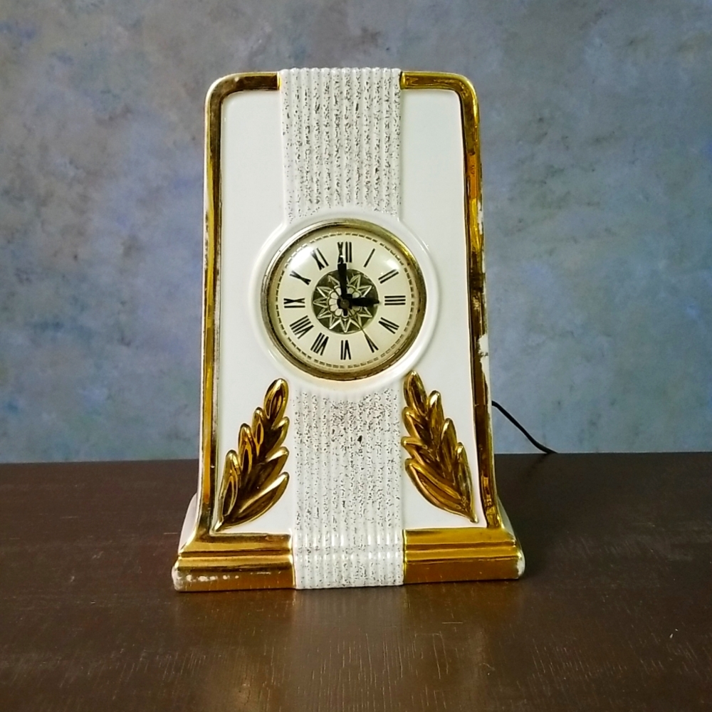 Vintage-Inspired White and Gold Table Clock